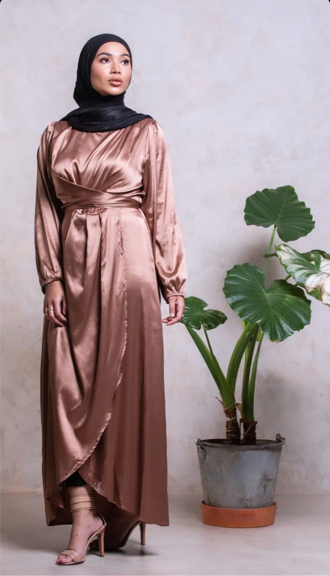 Satin Wrap Tie Abaya (Preorder ...